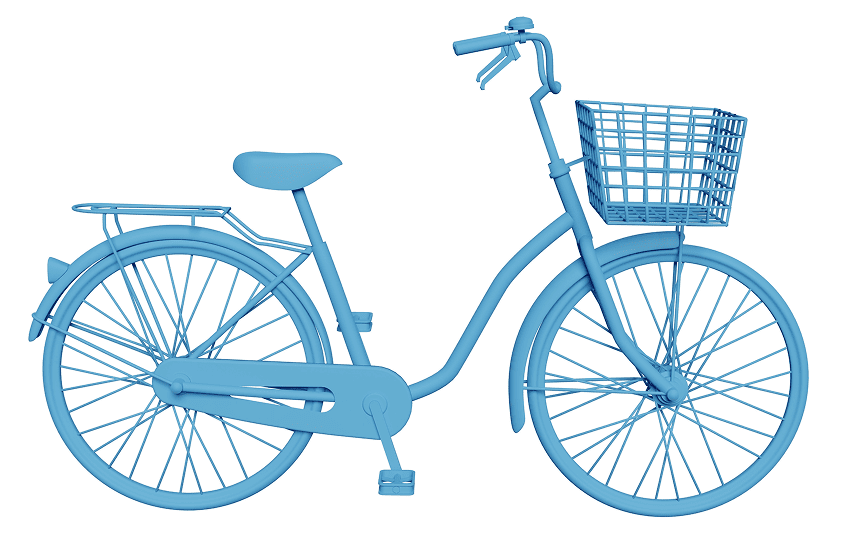 Illustration von einem blauen Fahrrad in der Seitenansicht